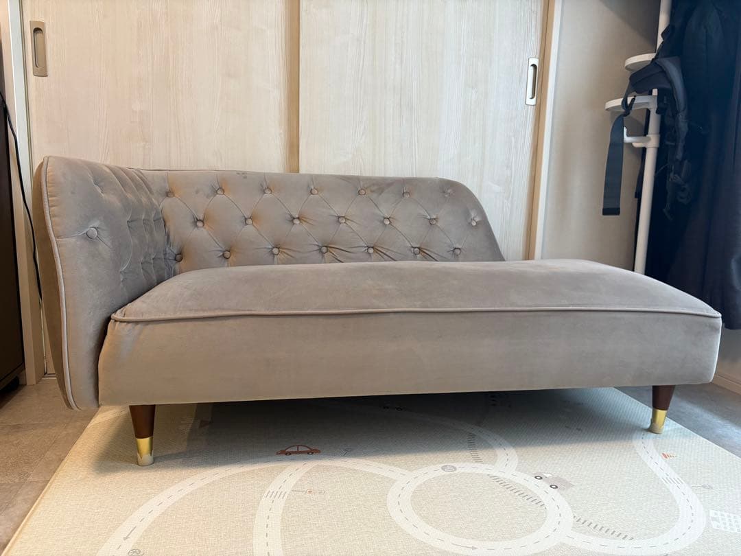 LOWYA グレー ベルベット カウチソファ 2人用