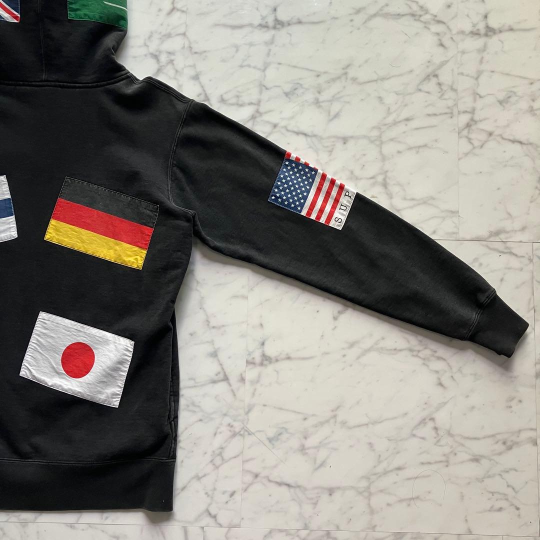 【美品】Supreme パーカー 国旗プリント ブラック 黒 Mサイズ カナダ製