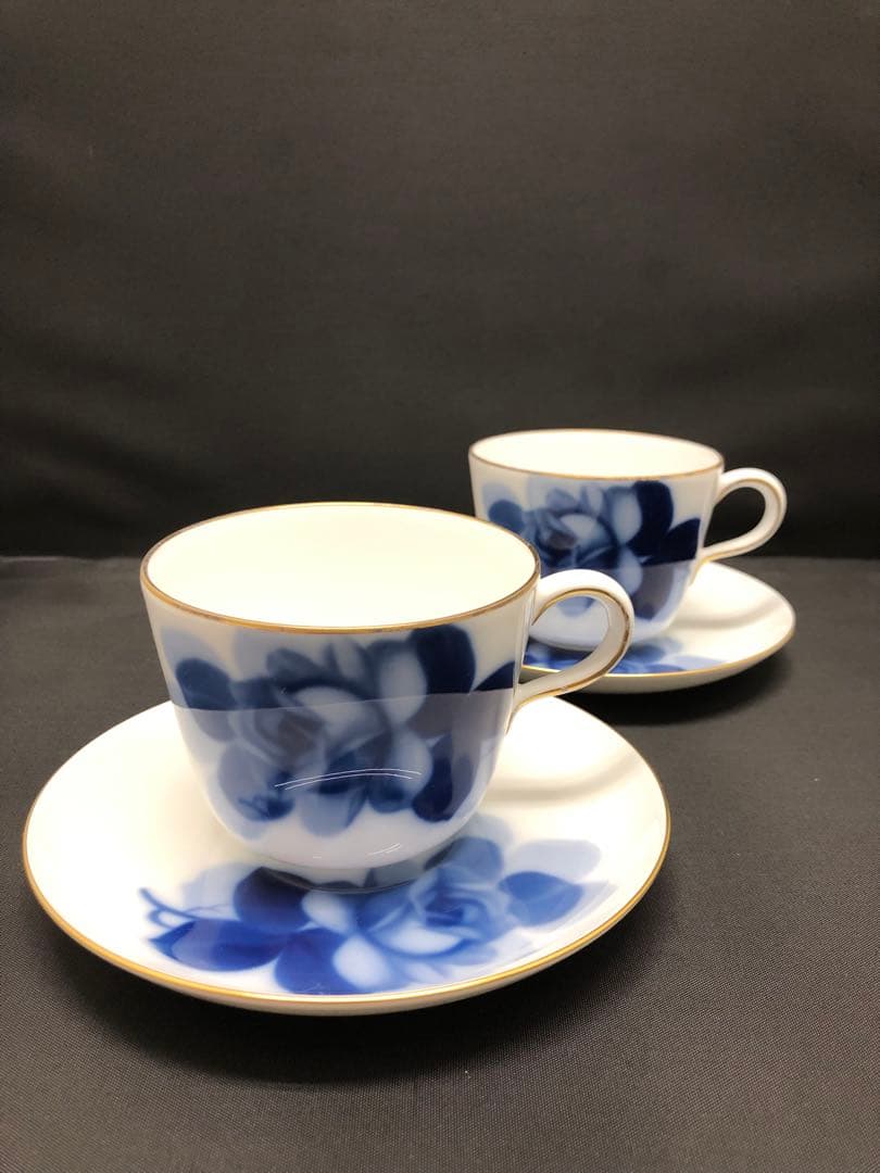 大倉陶園　ブルーローズ　モーニング碗皿