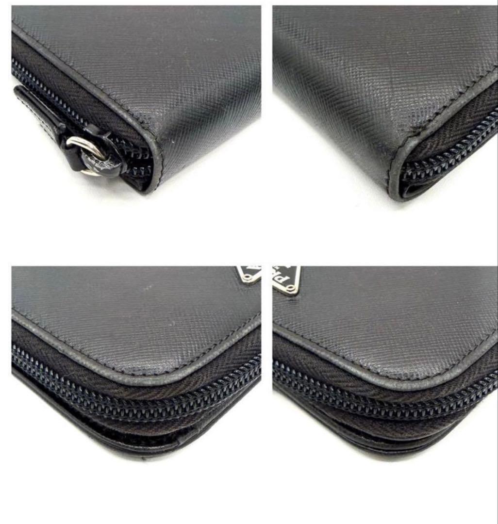 PRADA ブラック レザー 二つ折り財布　三角ロゴプレート