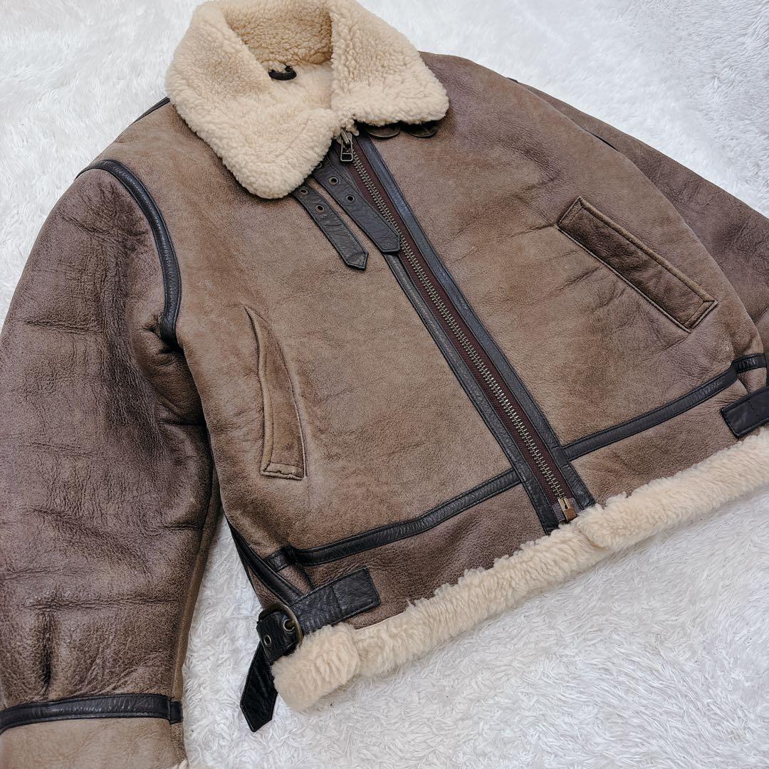 美品　短丈　ヴィンテージ　ムートンジャケット　リアルムートン　羊　ボア　M