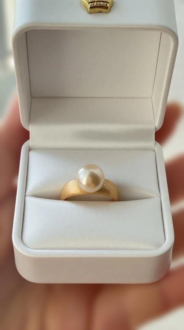 【極美】南洋白蝶真珠 ゴールドパール 10mm リング S925 艶消しデザイン