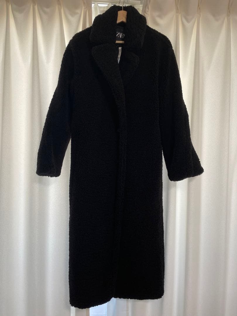 ZARA ロング丈ボアコート　ブラック