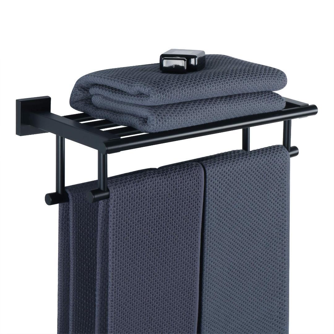 2層 マットブラック 耐腐食ダブルタオルラック ステンレス