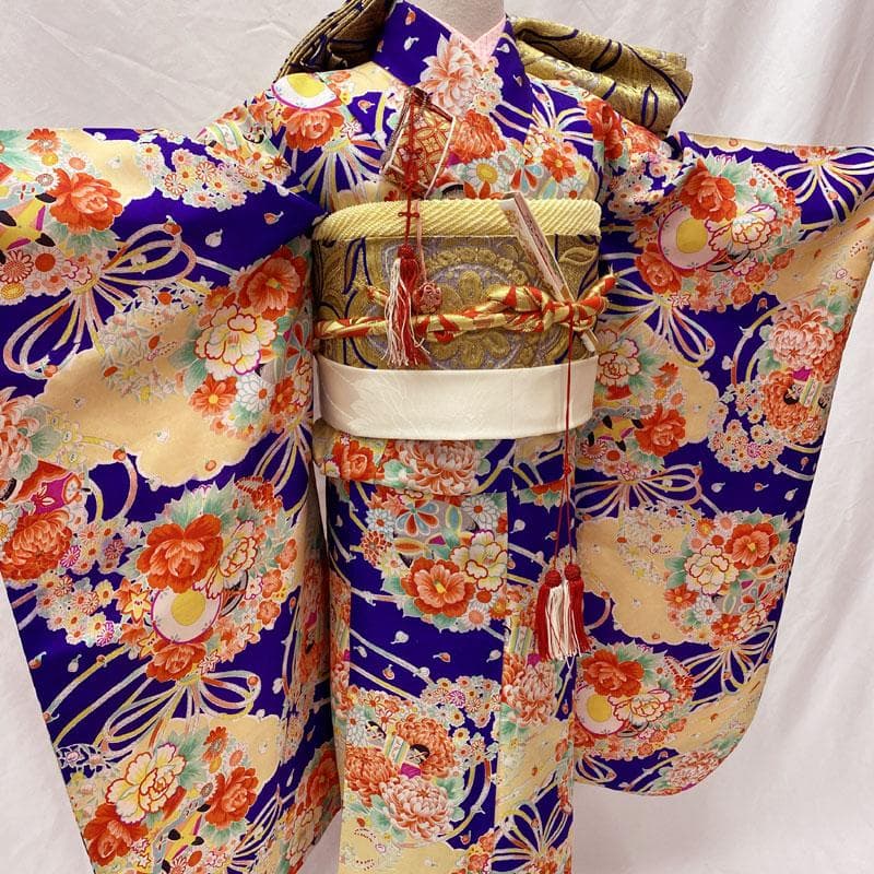 506ag68◎七五三 七歳 女児 単衣 セミアンティーク 着物&丸帯&長襦袢◎