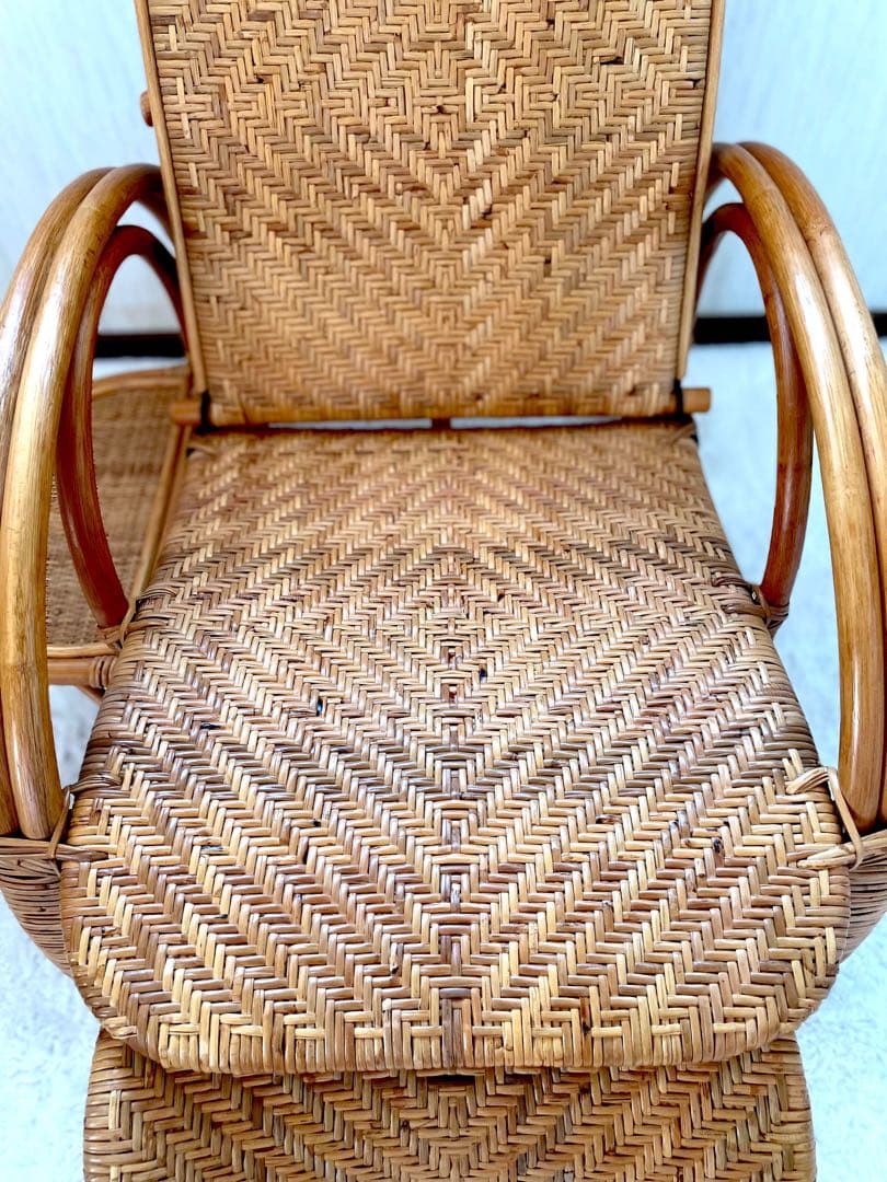 ꧁籐家具꧂ ラタン リクライニングチェア 籐　オットマン　折りたたみ
