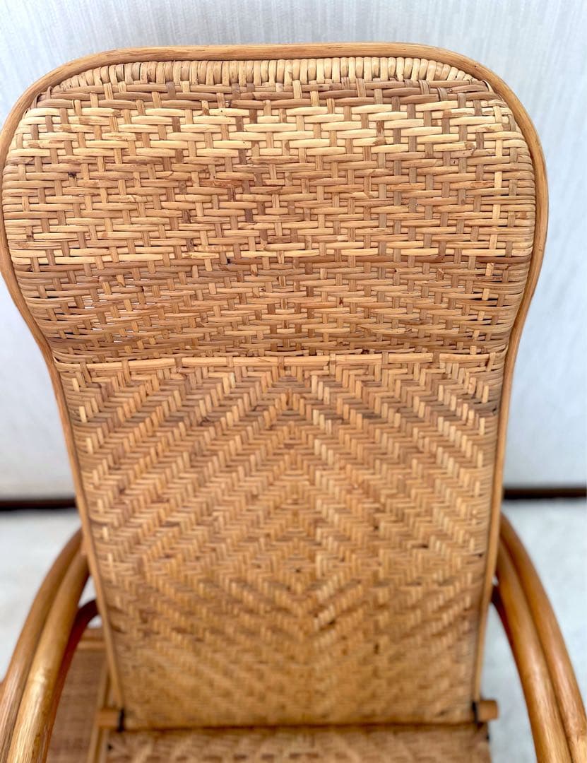 ꧁籐家具꧂ ラタン リクライニングチェア 籐　オットマン　折りたたみ