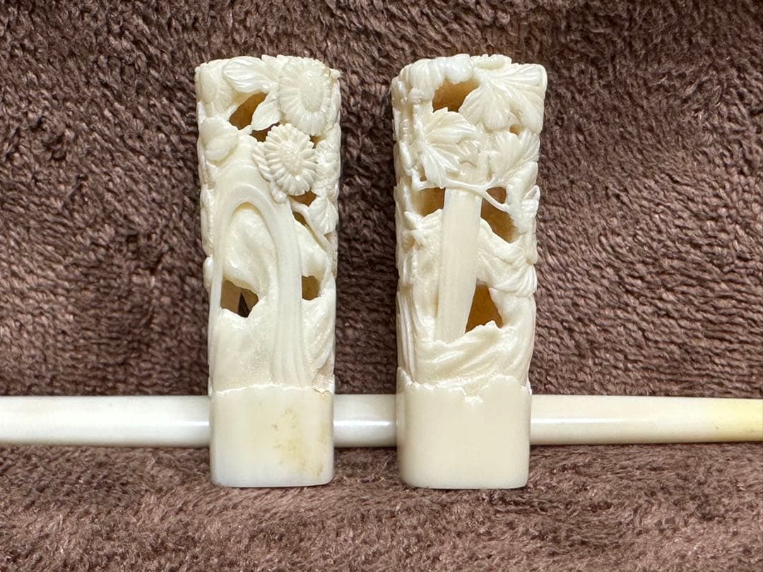 和装小物　アンティーク　鯨の歯　天然素材　細密彫刻　簪 かんざし 昭和レトロ
