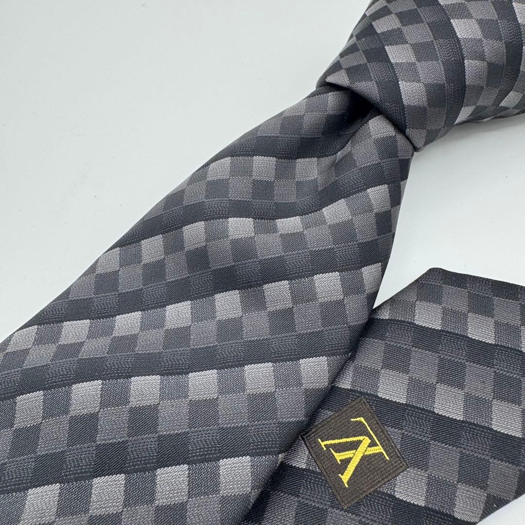 極美品◎ルイヴィトン　ネクタイ　ダミエ　クラヴァット　ストライプ　ジャガード　黒