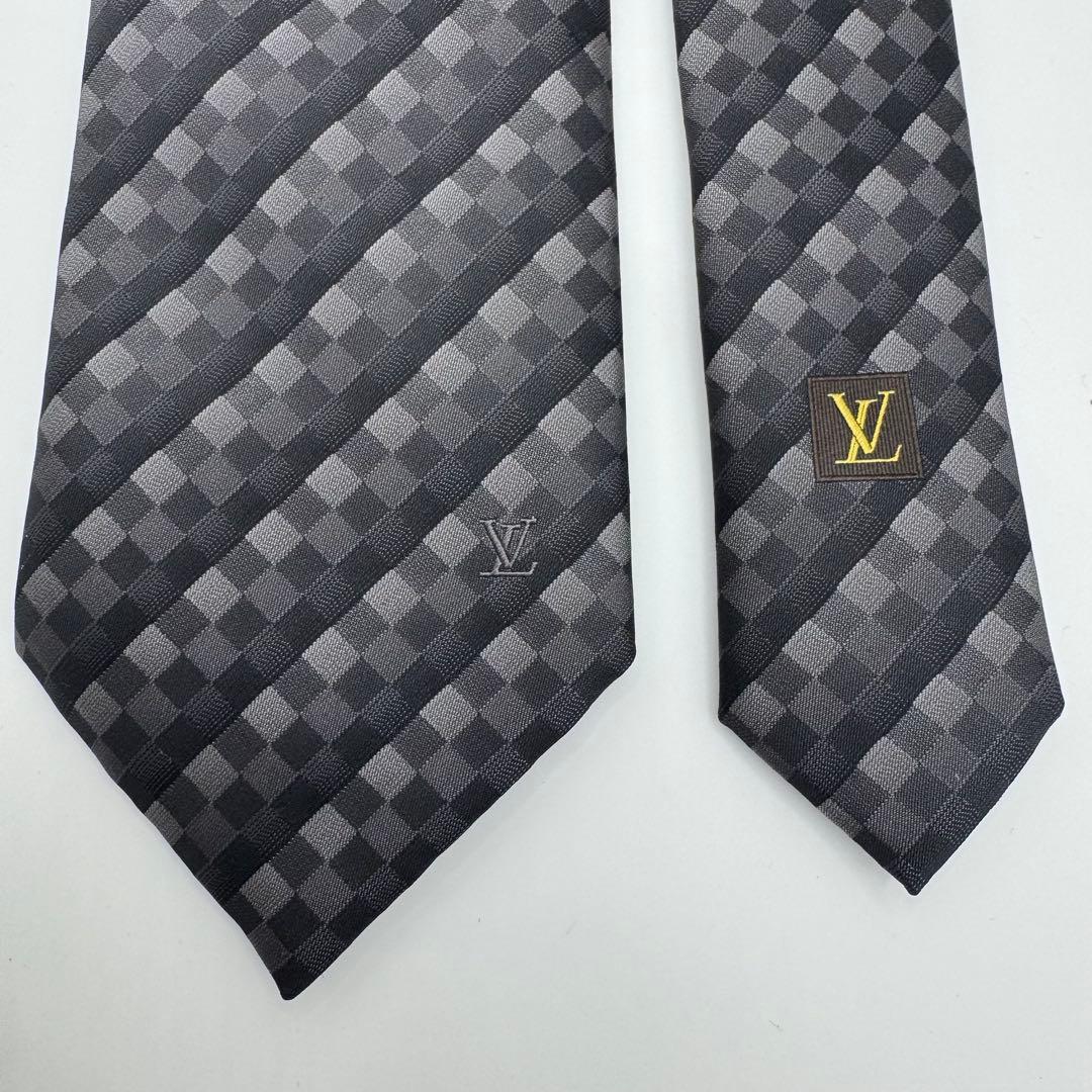 極美品◎ルイヴィトン　ネクタイ　ダミエ　クラヴァット　ストライプ　ジャガード　黒