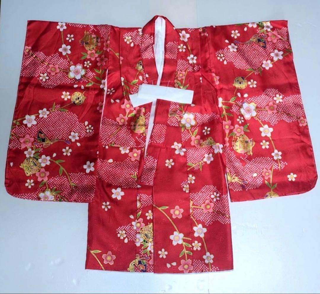 七五三着物被服セット7点 赤白 箱付