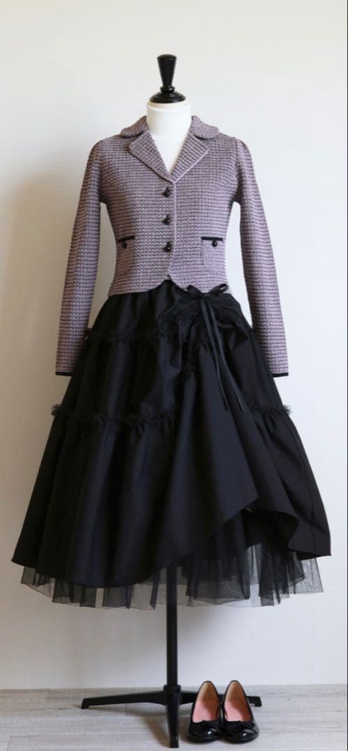 ジョリーミニョン　チュール使い リボンドロストティアードスカート　ブラック♡