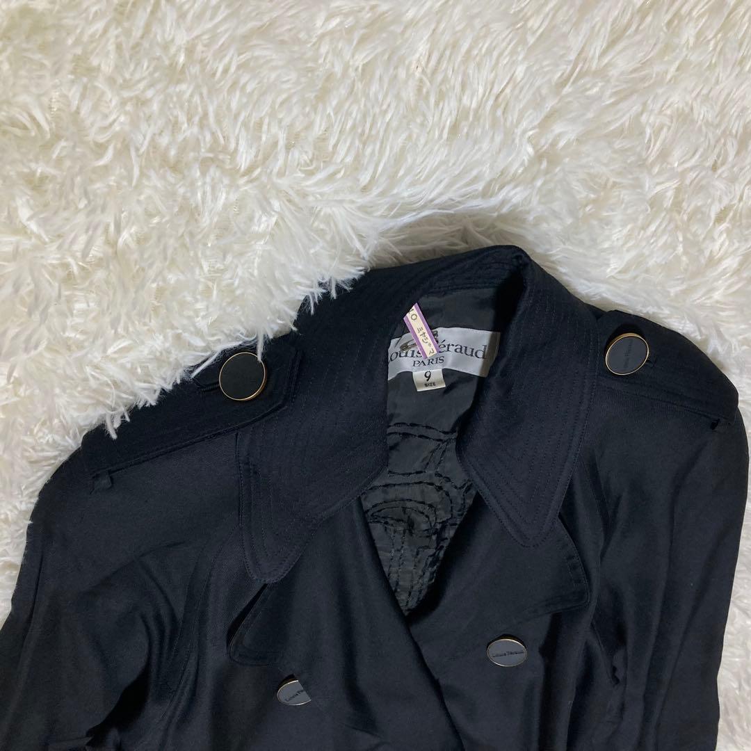 シルク100% ルイフェロー トレンチコート 裏地総柄 ベルト Aライン 黒 9