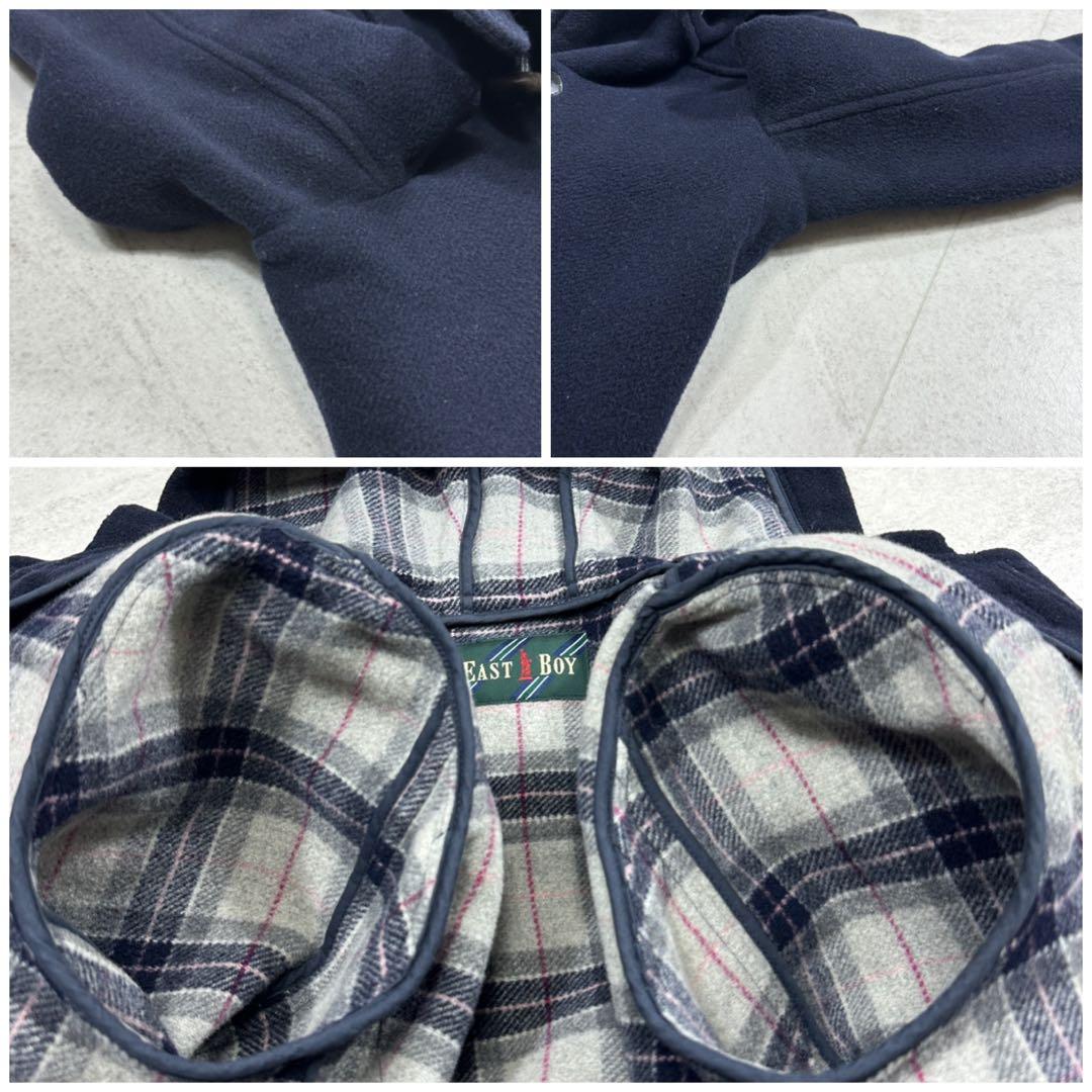 11号【EASTBOY】ダッフルコート 裏地チェック トグル フード 紺