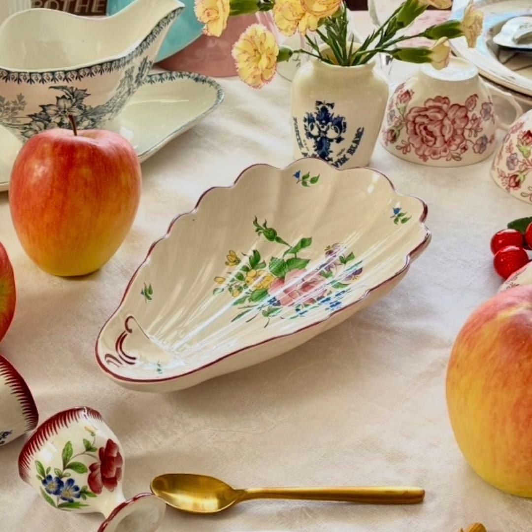 フランスアンティーク˚✧₊ リュネヴィル❁バラのブーケの素敵なシェル型ラヴィエ❁