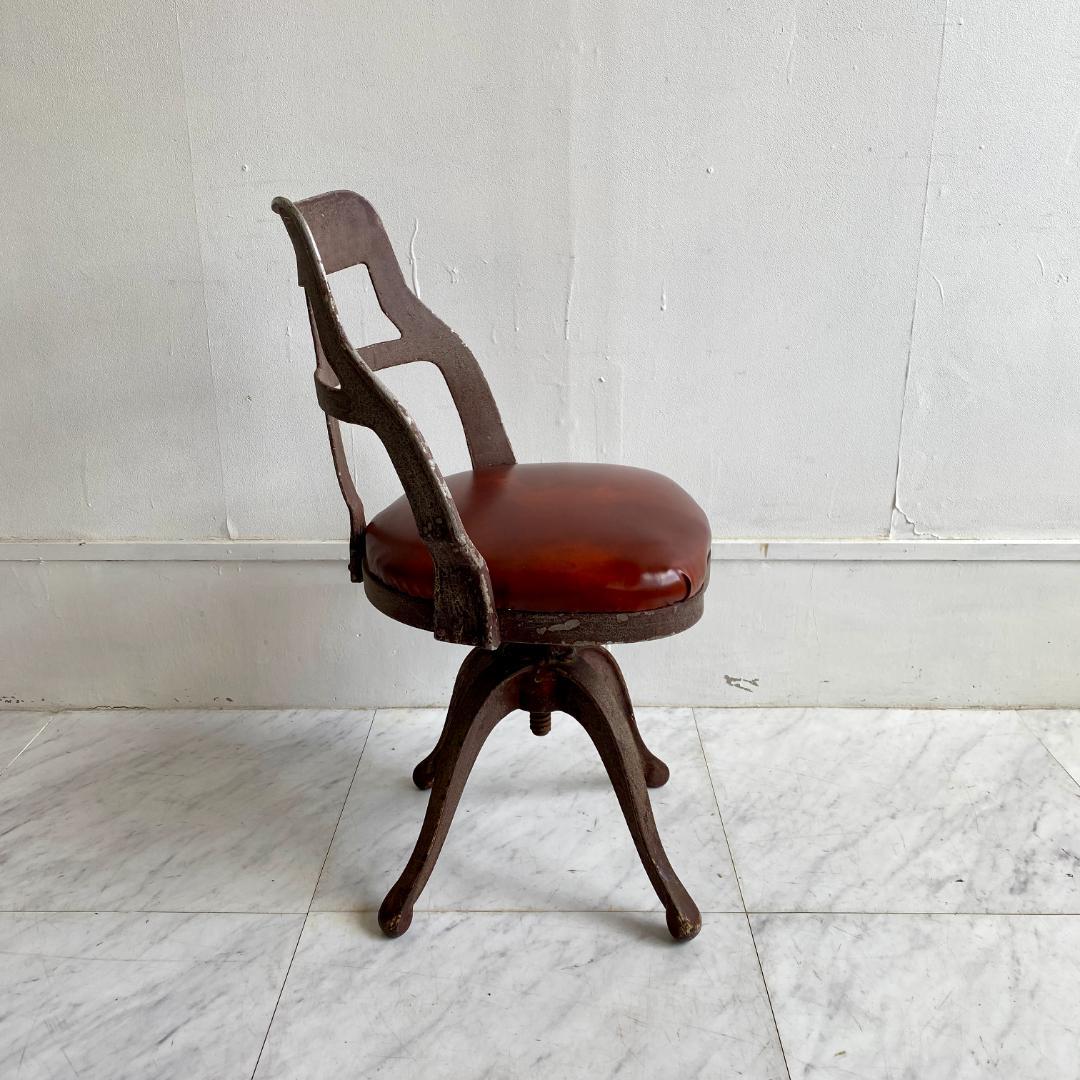 希少 昭和レトロ アイアン 回転チェア 椅子 インダストリアル 古家具