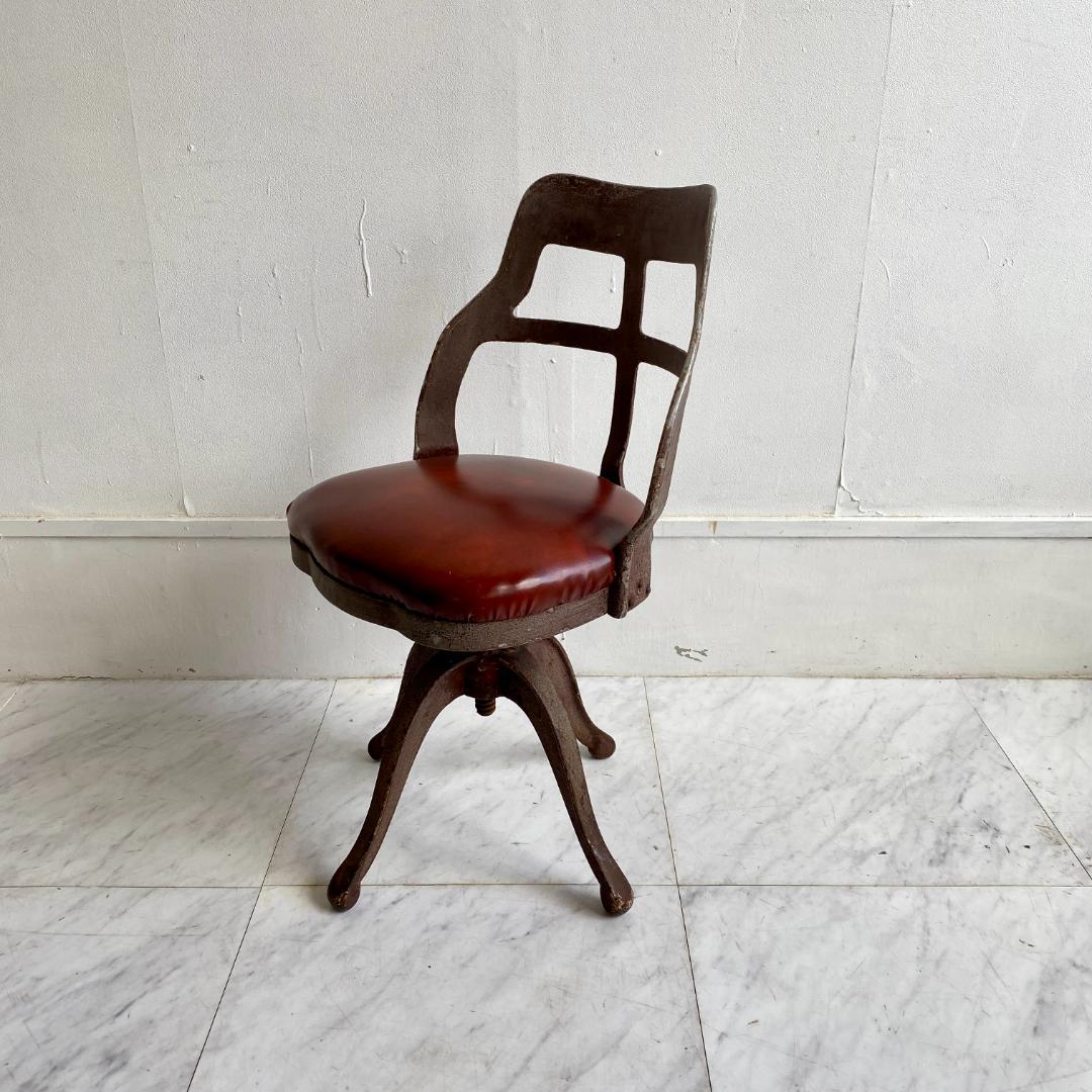 希少 昭和レトロ アイアン 回転チェア 椅子 インダストリアル 古家具