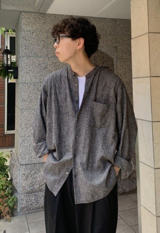 confect ネップピンチェックバンドカラーシャツ 5 美品