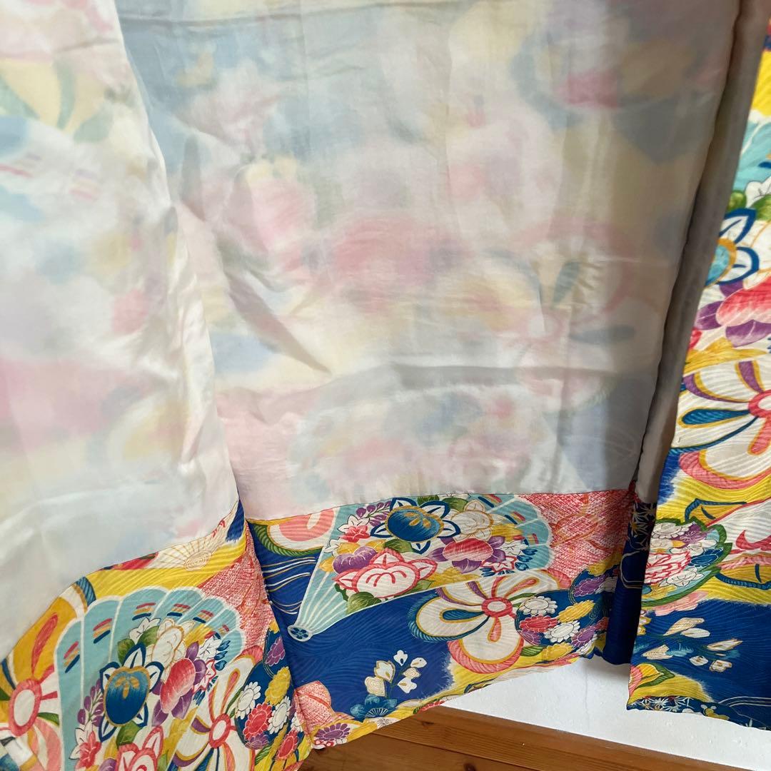 アンティーク　大正ロマン　レア　ターコイズブルーの着物