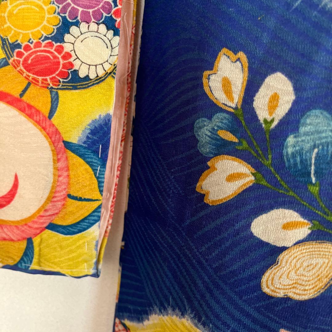 アンティーク　大正ロマン　レア　ターコイズブルーの着物