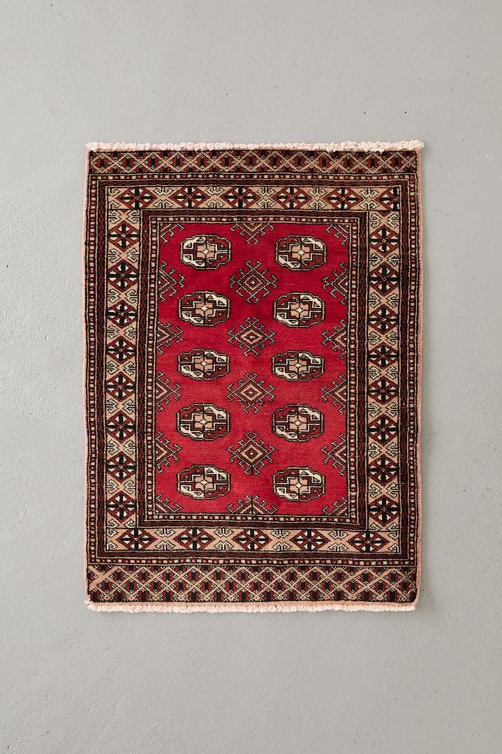 ヴィンテージラグ　トライバルラグ　ラホール産（108×78cm）赤　茶　黒