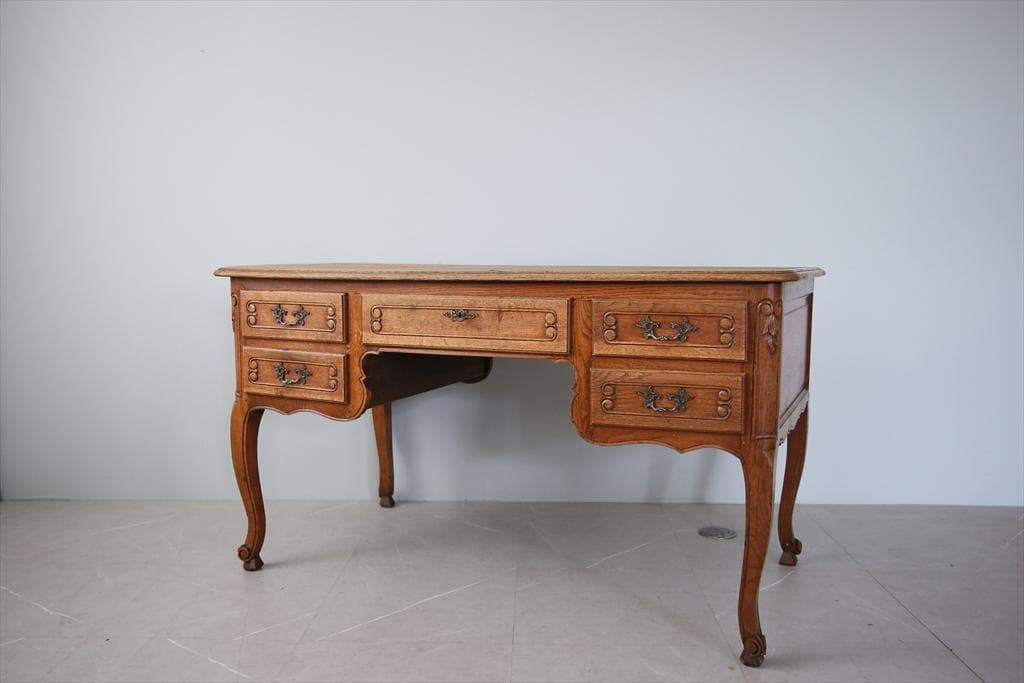 フランスアンティーク猫脚の両袖デスク/勉強机/木製テーブル/作業台(90-147