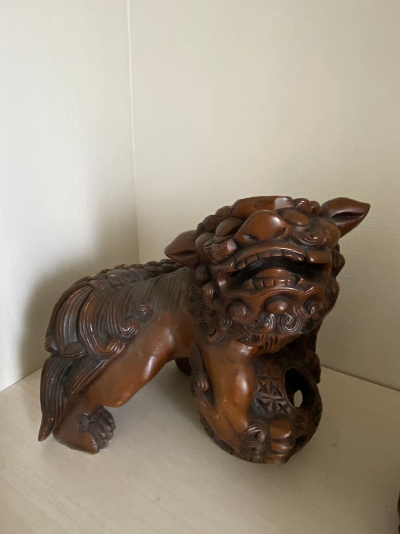 中国木彫りアンティーク 玉乗り獅子　2体