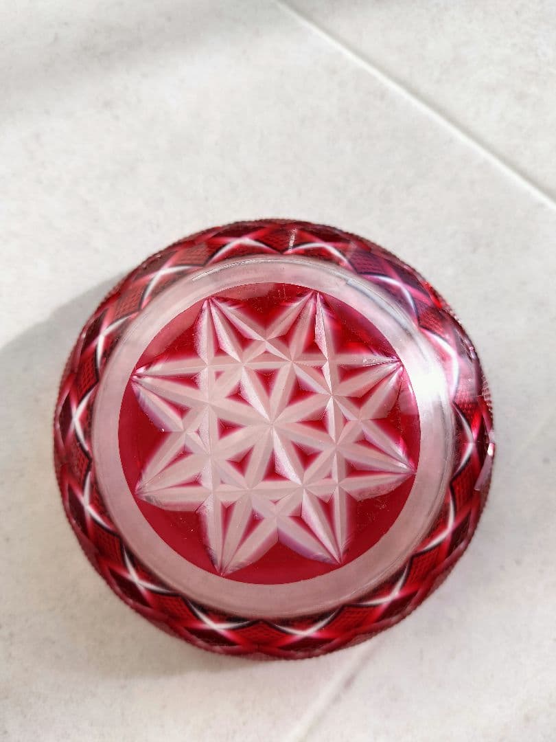 島津薩摩切子 小皿 cut50 赤｜伝統工芸 ガラス皿