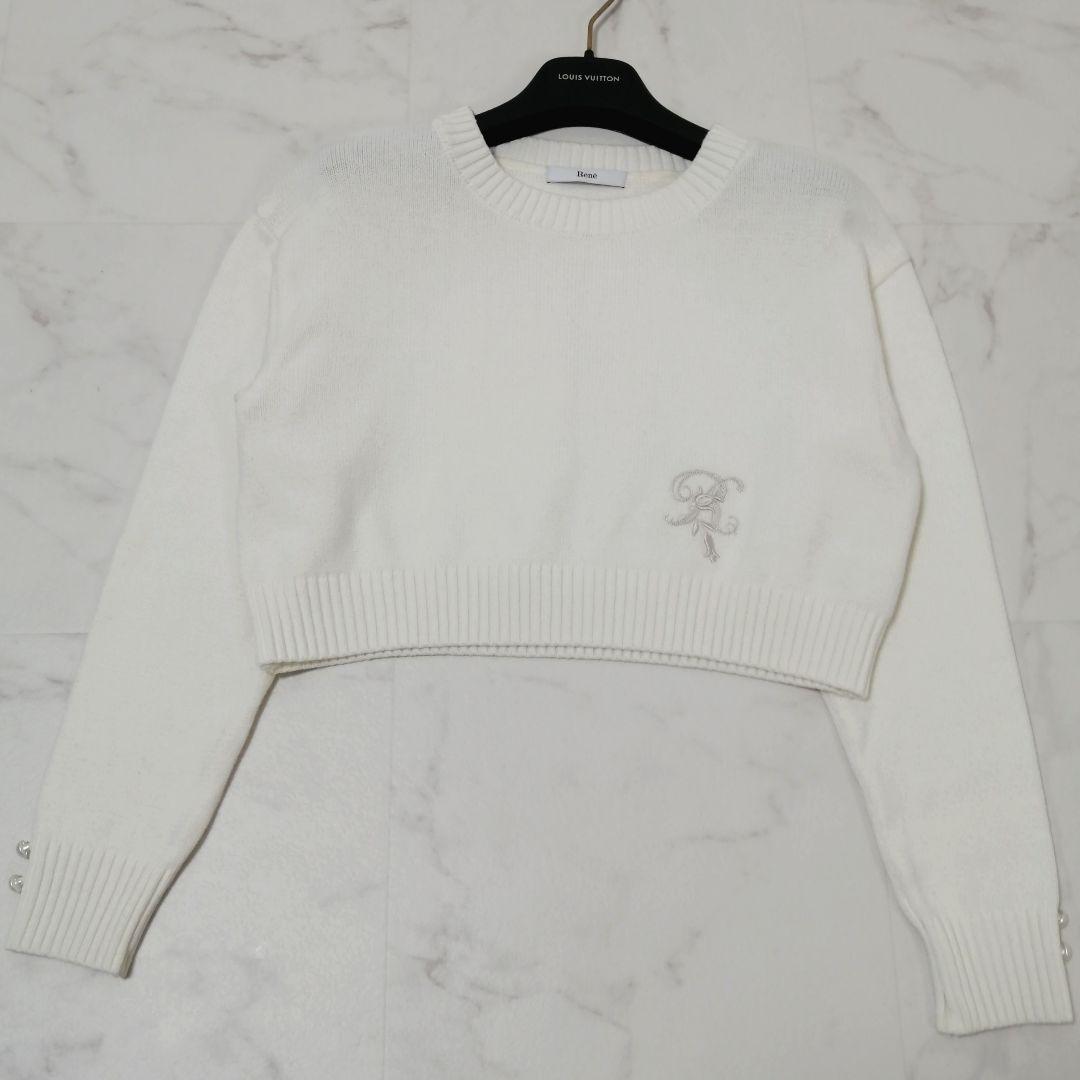 極美品✨ ルネ　R刺繍 コットンアクリルニット プルオーバー　23SS　ホワイト