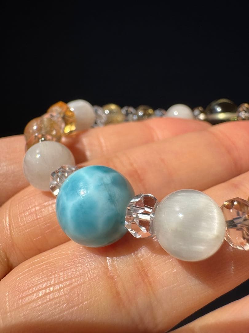 ラリマーとルチルクォーツブレスレット　デザインブレスレット