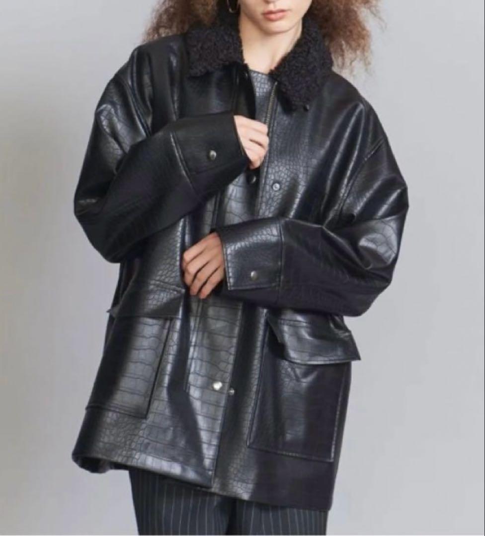BEAUTY&YOUTH クロコレザーライク 2wayジャケット S