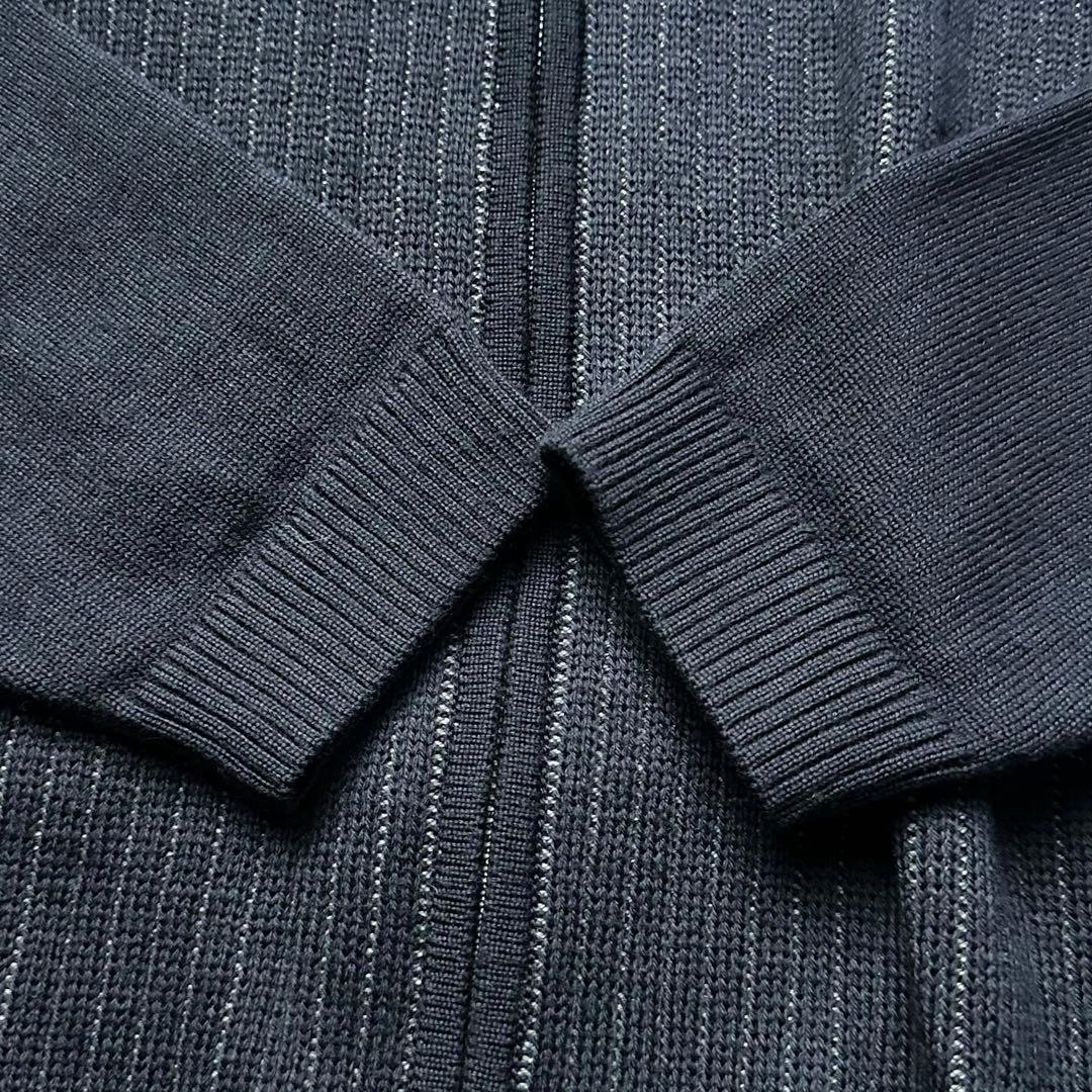 XXL 美品 ヒューゴボス ドライバーズニット ストライプ ウール 紺 メンズ