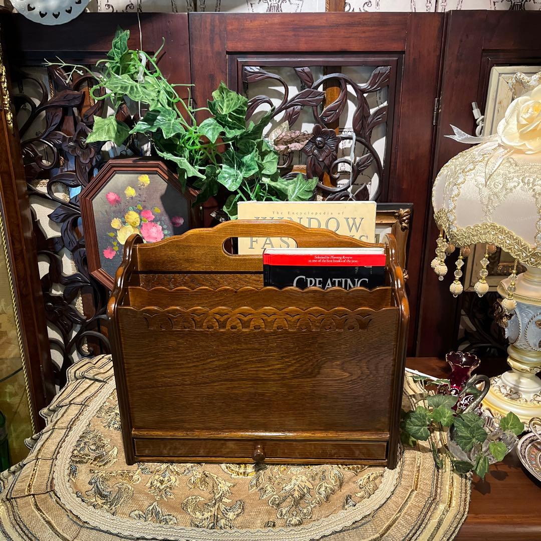 希少　パリ雑貨屋　アンティーク小物入れ　マガジンラック　引き出し付き