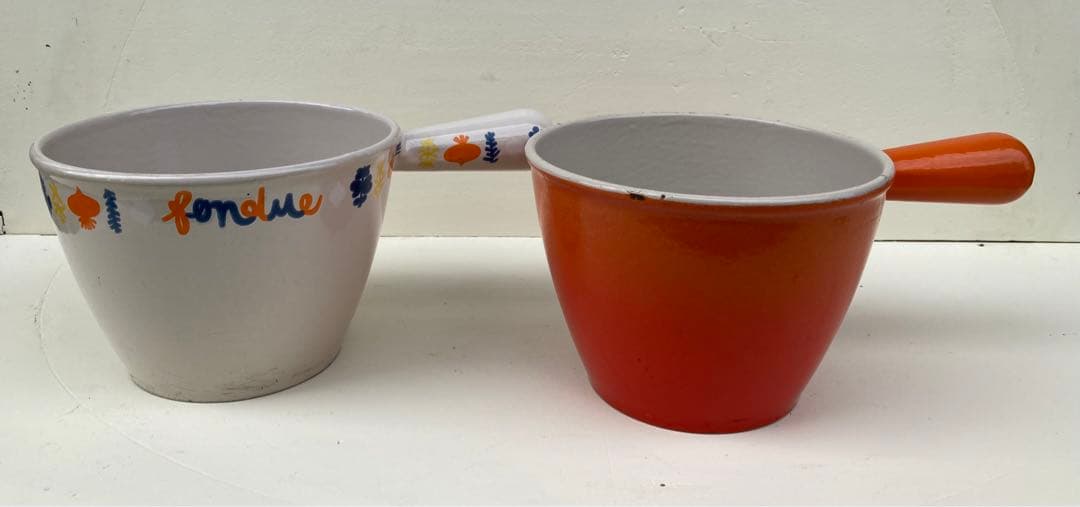 値下げ　フランス　アンティーク　ル・クルーゼ　オレンジ　チーズフォンジュ用鍋