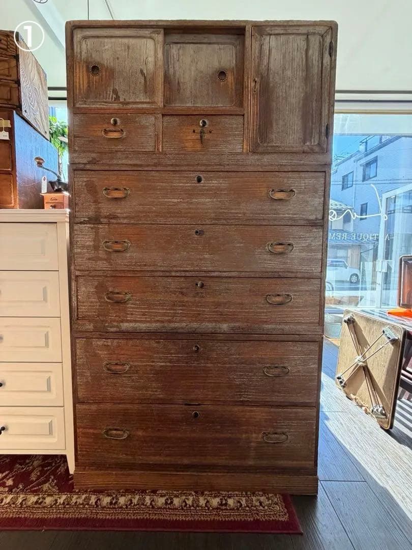 桐箪笥 アンティーク 和　日本箪笥 古家具 時代箪笥 収納棚 無垢材6段引出し