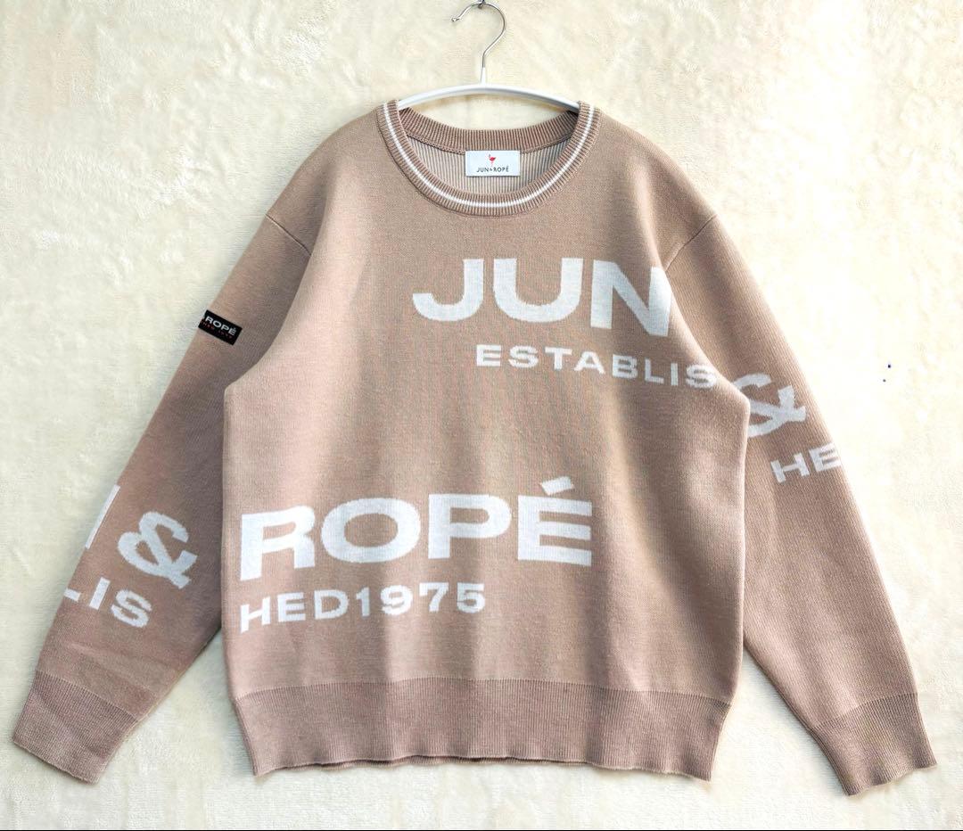 JUN&ROPE ロゴジャガードニット L ベージュ