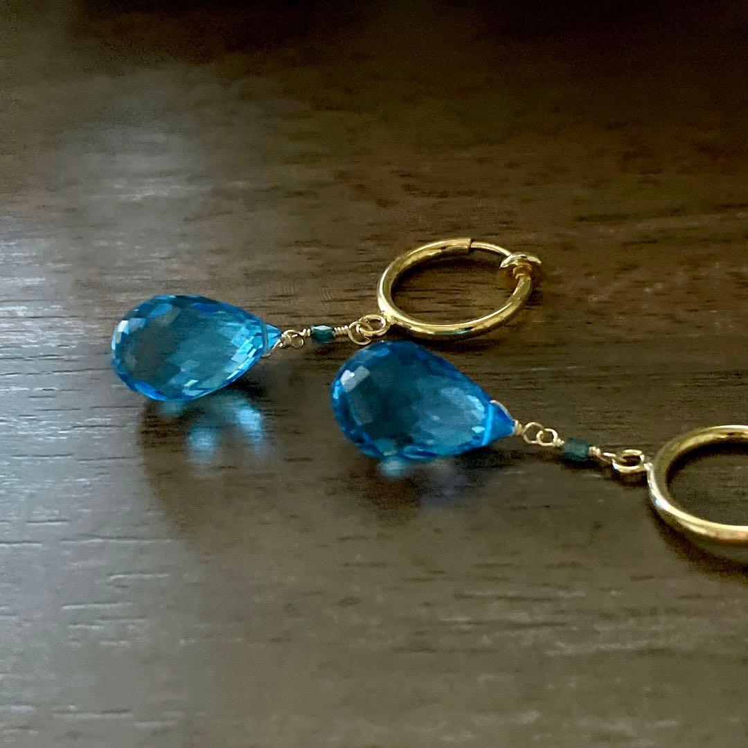 ポメころび◆スーパースイスブルートパーズ×ブルーダイヤイヤリング