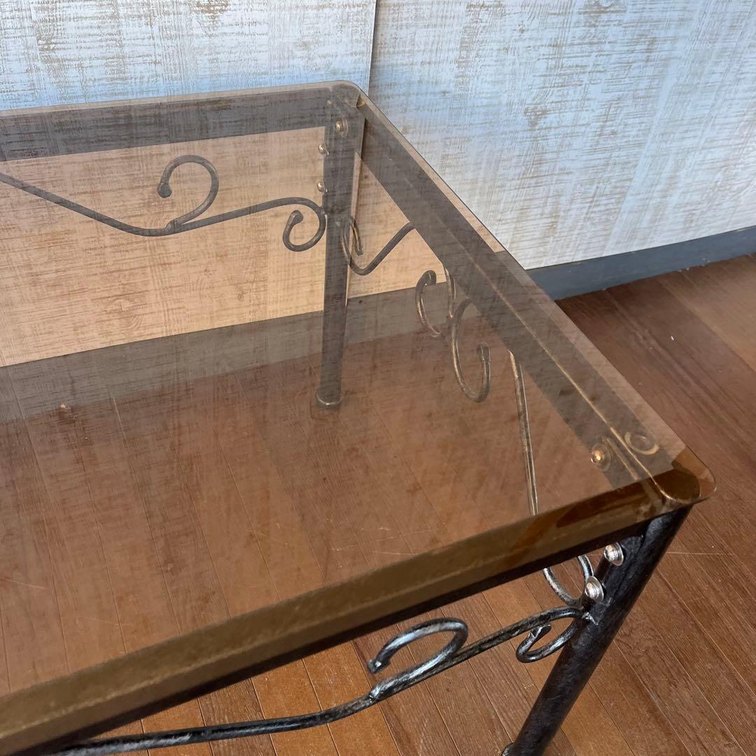 【アンティーク】アイアンフレーム ガラストップ センターテーブル 古民家 古家具