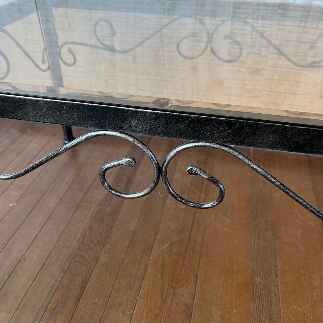 【アンティーク】アイアンフレーム ガラストップ センターテーブル 古民家 古家具
