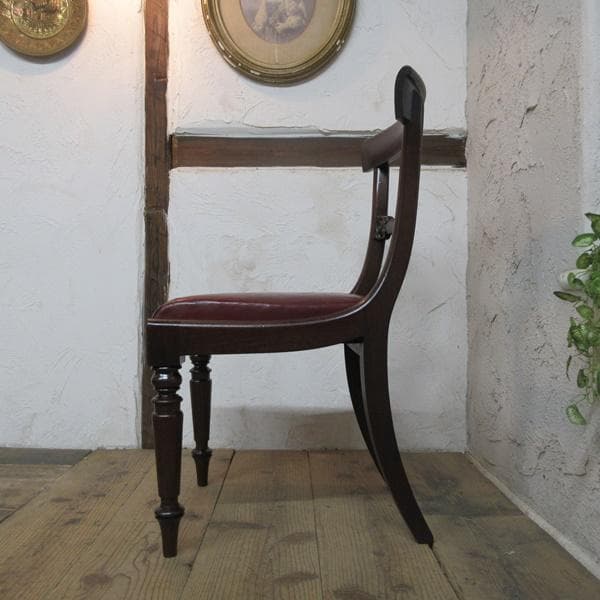 イギリス アンティーク 家具 ダイニングチェア リアルレザー 英国 4510e