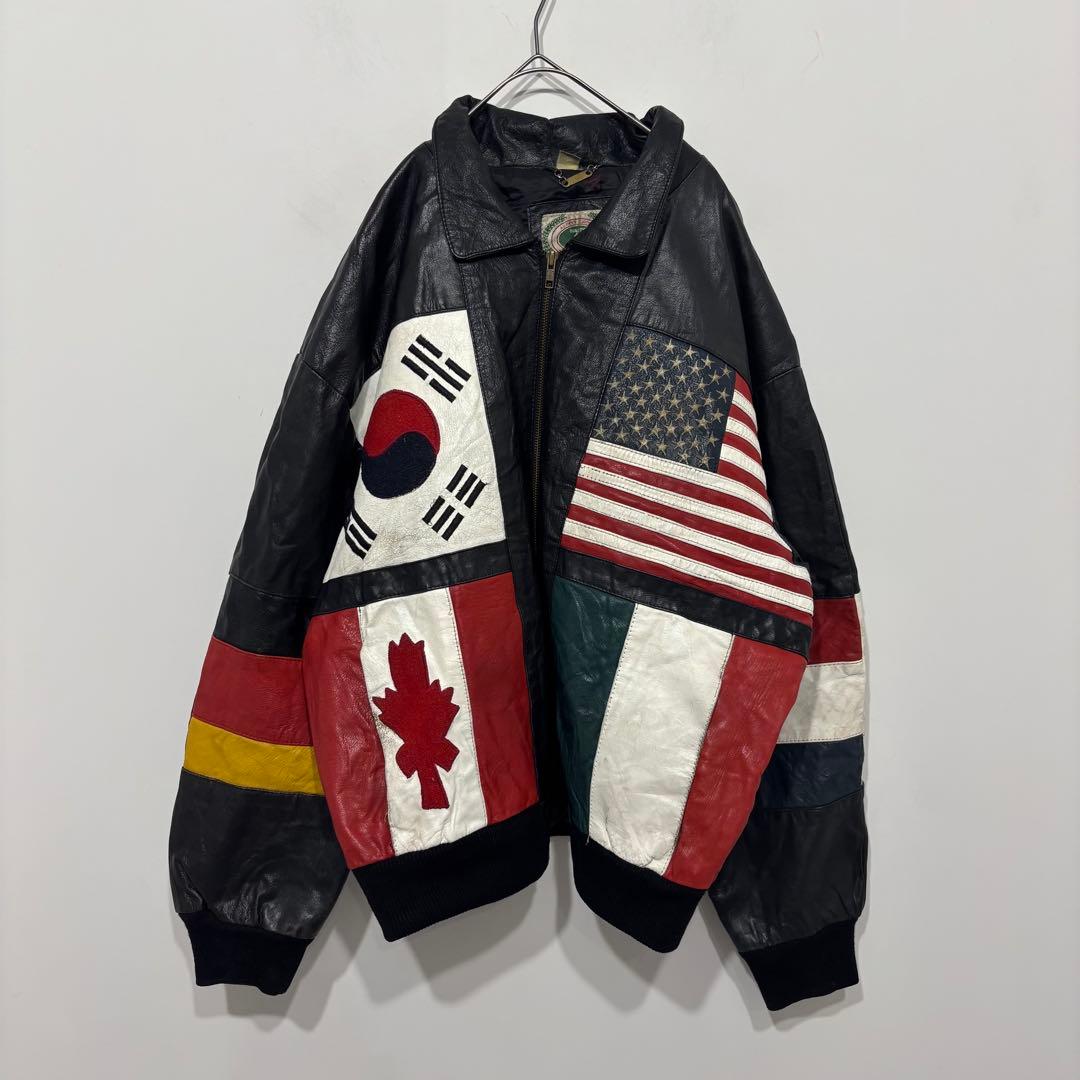 Tory lanez 着 80s 90s インド製 国旗 レザー ジャケット