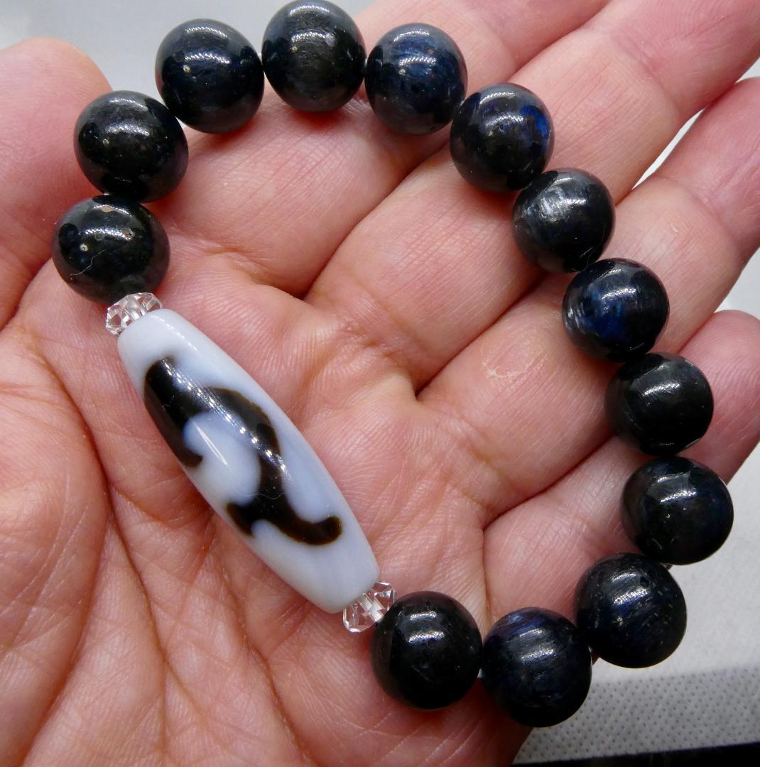 【願望達成】如意観音天珠(白天珠)とラブラドライトのブレスレット