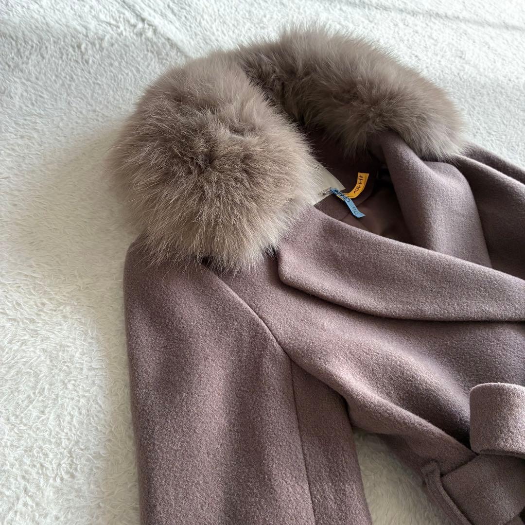 美品 ジルバイ ライトモッサドレスコート フォックスファー クリーニング済