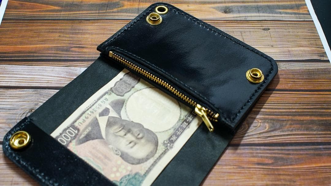 コードバン ショートトラッカーウォレット　ブラック 真鍮 トラッカーウォレット