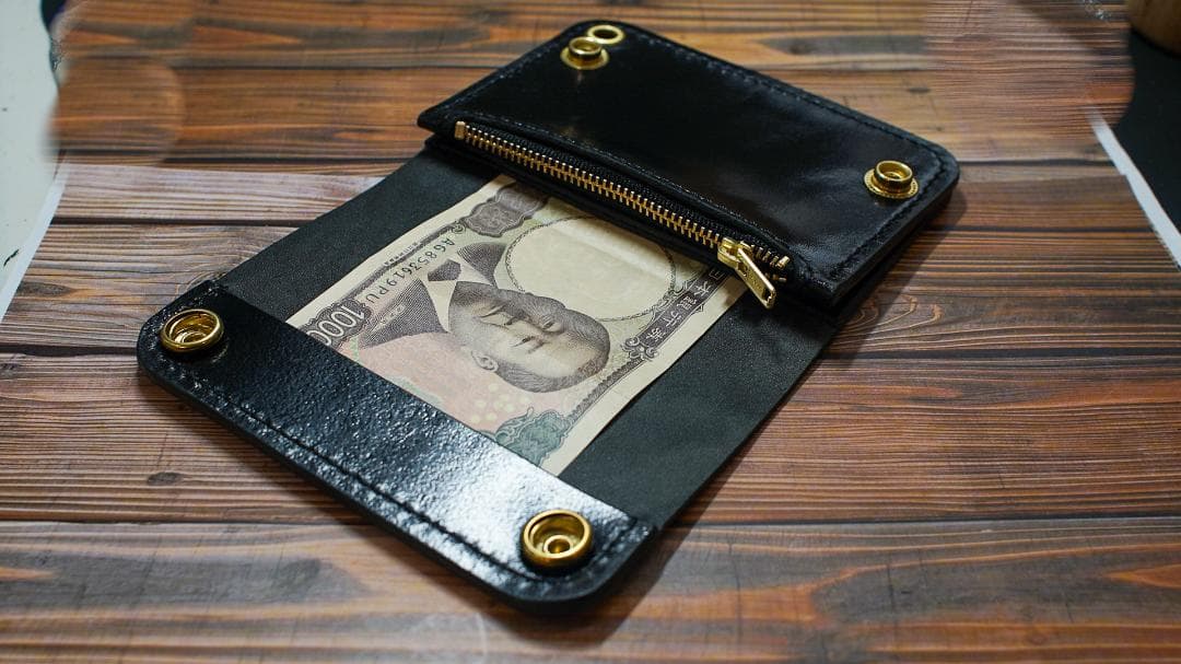 コードバン ショートトラッカーウォレット　ブラック 真鍮 トラッカーウォレット