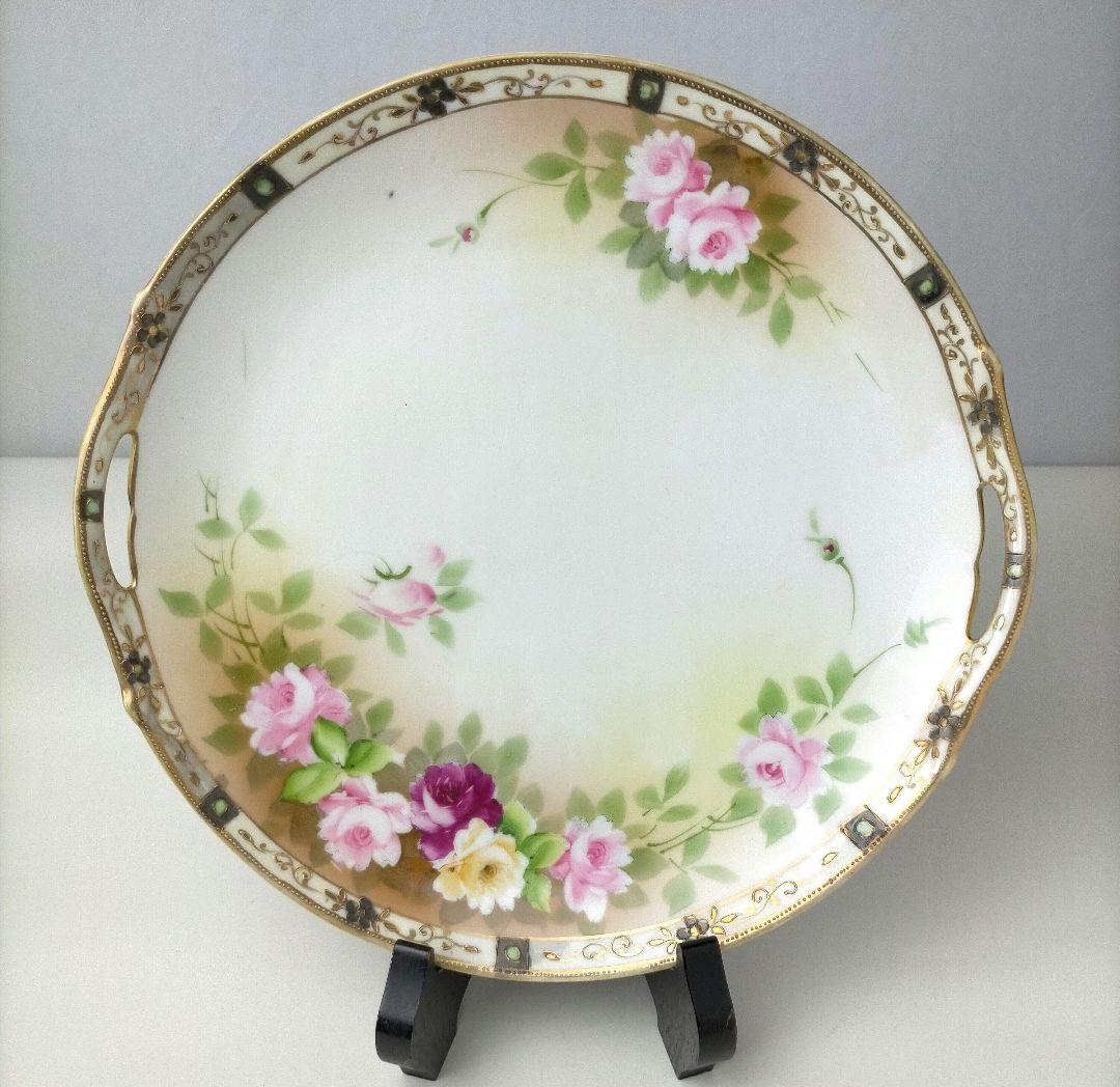 1891年～★カエデ印★オールドノリタケ 金彩点盛り薔薇絵皿