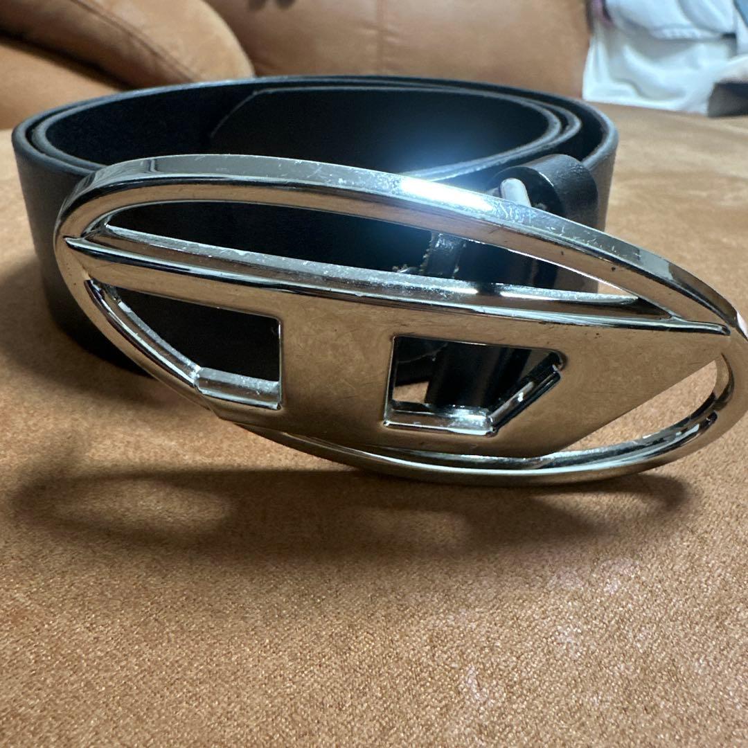 DIESEL 黒レザーベルト メタルバックル