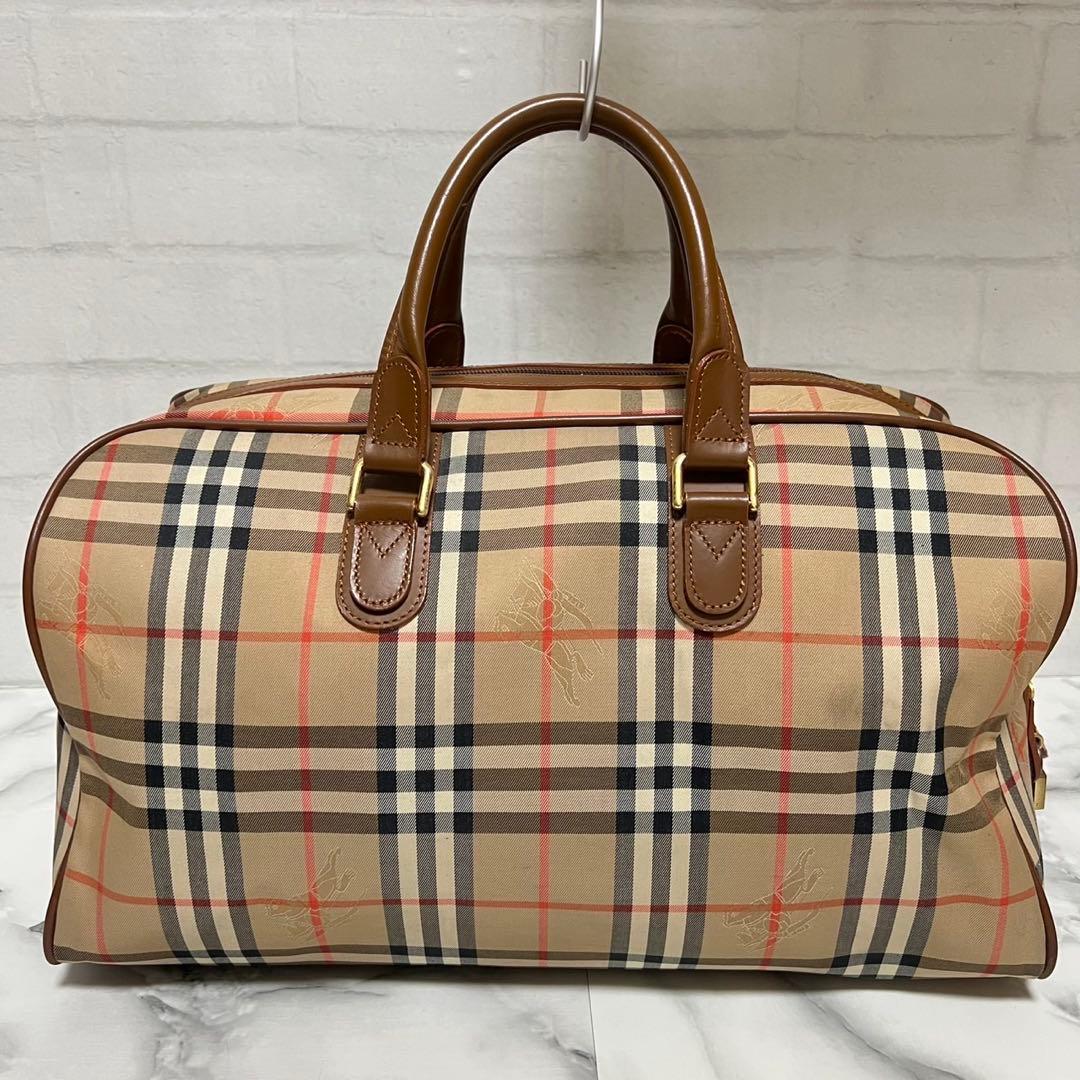 【美品】バーバリー　ボストンバッグ　月桂樹　ノバチェック　シャドーホース