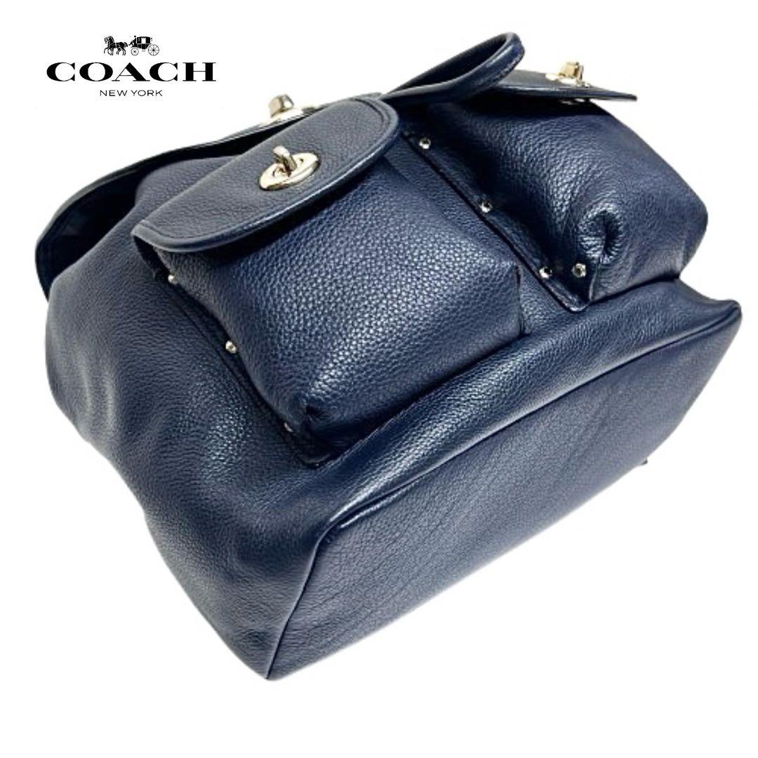 保存袋付！coach リュック375812ターンロック革レザーネイビーmi092