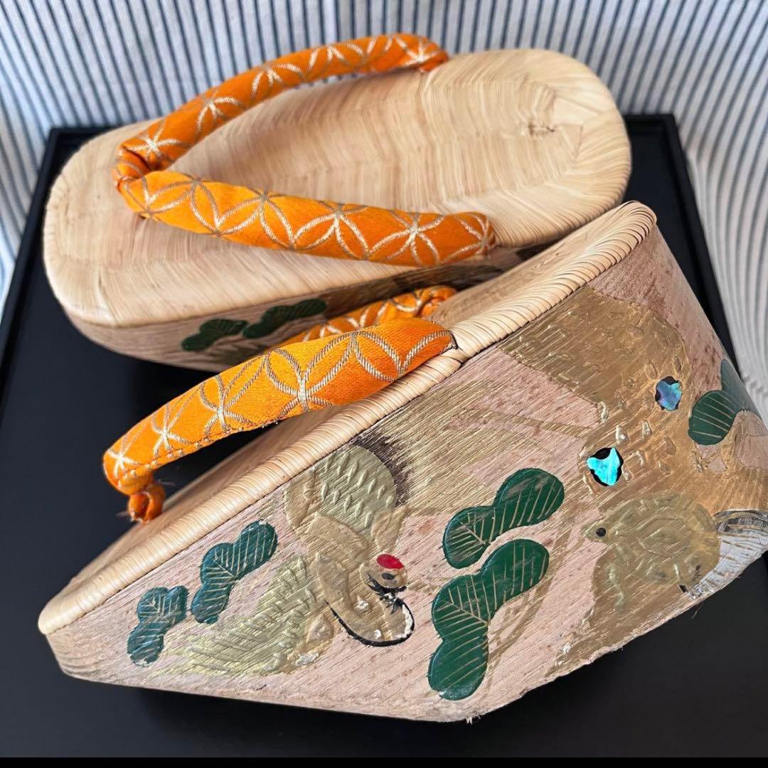 ぽっくり　七五三履き物　七歳　松に鶴亀　本畳表　こっぽり